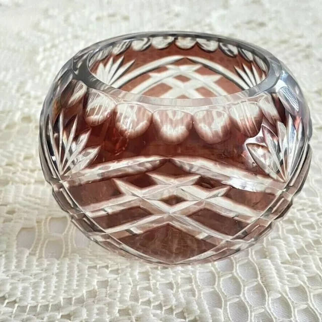Fifth Avenue Crystal LTD Candle Holder Tealite Rose Bowl Cut to Clear Brown