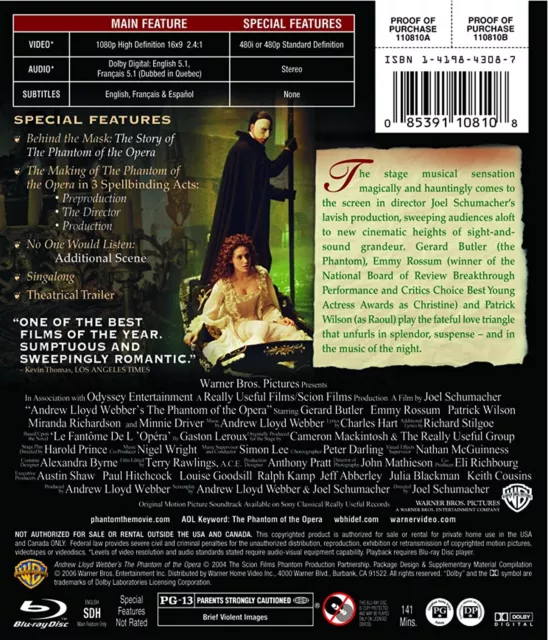 PHANTOM OF THE OPERA (BR-DVD/WS-2.4/5.1/ENG SDH-ENG-FREN-SPAN-SUB) (Blu-ray) 3