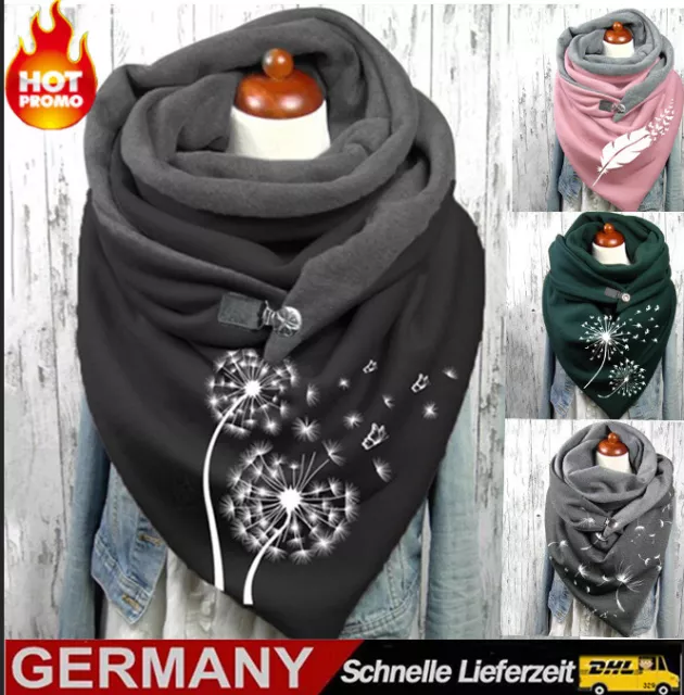 Frauenschal Warm Halstuch Dreieckstuch Winter Wickelschal Dreieckschal mit Knopf