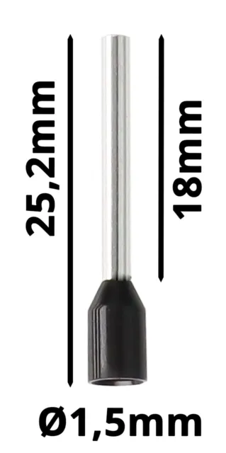 Aderendhülsen lang 1,50mm² schwarz isoliert Hülse 18mm Gesamtlänge 25,2mm