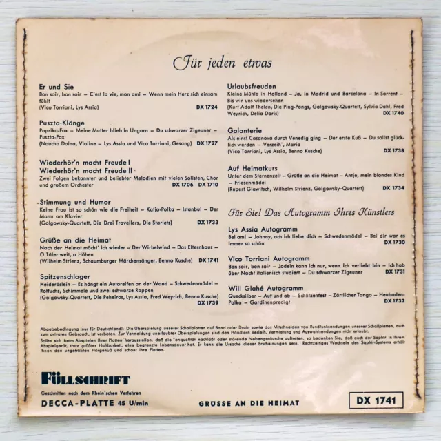 Grüße an die Heimat - Wilhelm Strienz Füllschrift Decca-Platte 2