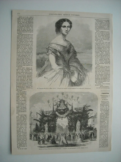 Gravure 1861. Mme. Lemoine-Montigny, Rose Cherie. Entree Expo Agricole Bruxelles