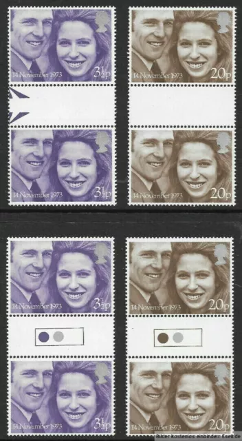 GB 1973  Royal Wedding, Set of 2 Gutter Pairs & Traffic Light Gutter Pairs. MNH