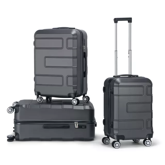 3 PCS Modern Travel Trolley TSA Luggage Set, 20"/24"/28" Durable Suitcase, Gray