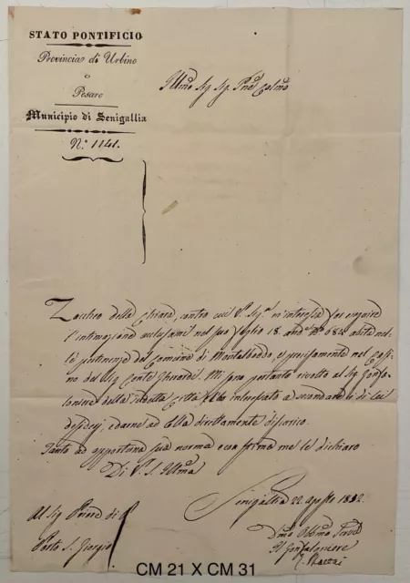 Stato Pontificio Pesaro E Urbino 1832 Lettera Autografa G.mastai Papa Pio Ix°