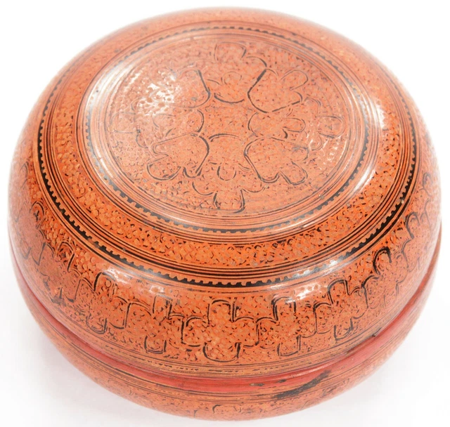 Antique Vintage Burmese Red Lacquer Box Container Burma SE Asian Old 2