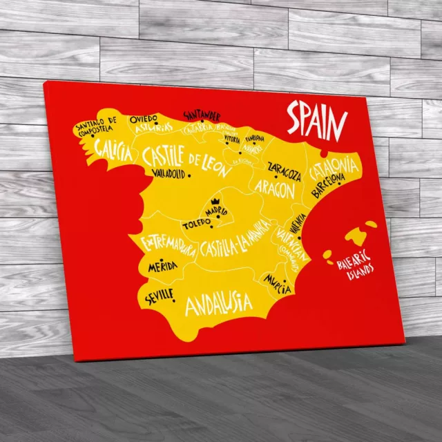 Hand Drawn Map Of Spain Provinces Cities Canvas Print Large Picture Wall Art