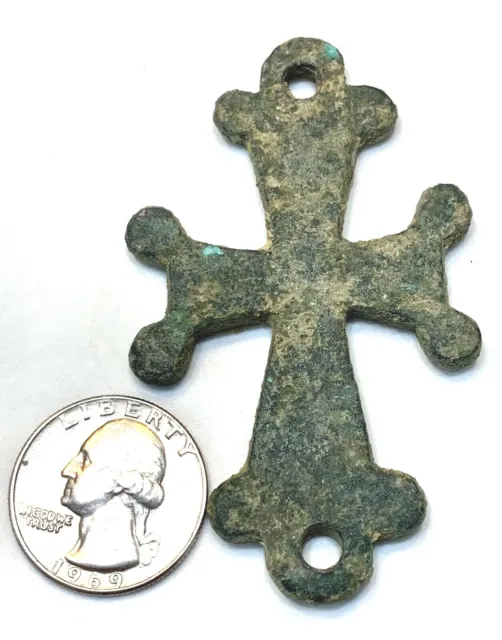 Ancient Byzantine Bronze Cross; Large Cross - Holy Land - 600 A.d. - Charming ! 3