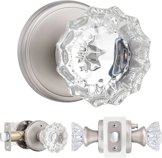 Shiny Handles Crystal Door Knobs with Lock, Privacy Glass Door Knobs Interior fo