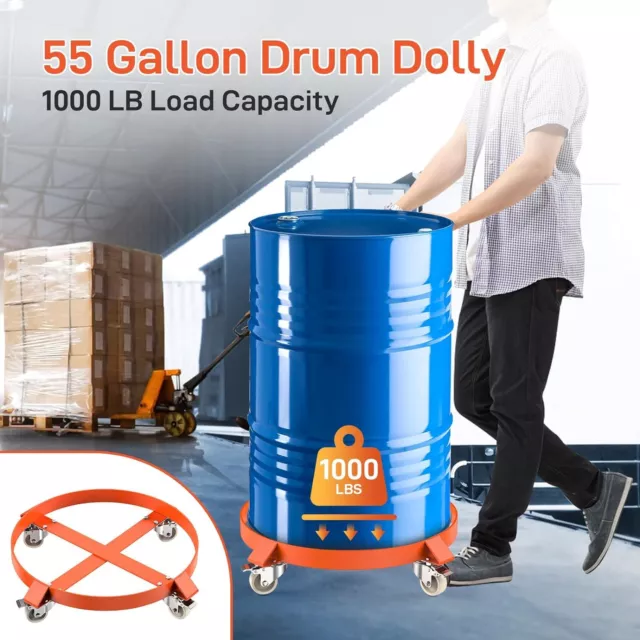 55 Gallon Drum Dolly Heavy Duty Barrel Cart 1000lbs with 4 Swivel Caster Wheels