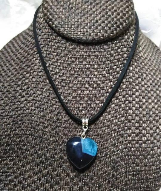 Necklace with Black Onyx Heart and Druzy Quartz Crystal Pendant Natural Gemstone