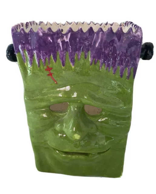 Halloween Frankenstein Hand Painted Ceramic Luminaire ~Purple and Green