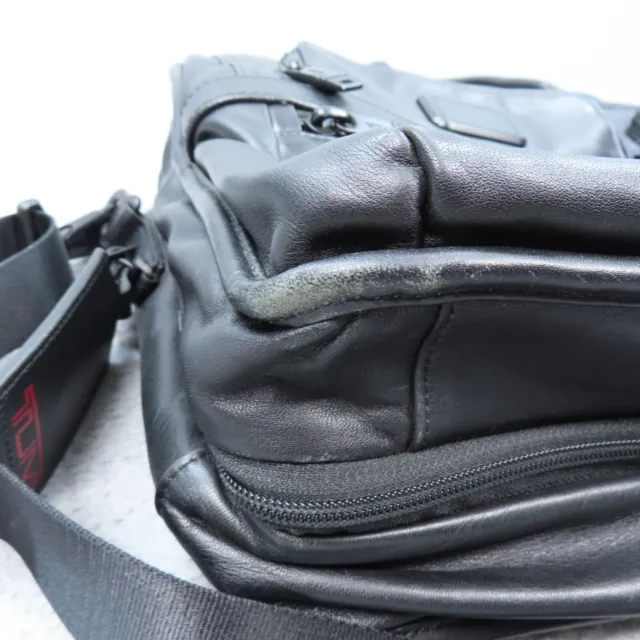Tumi Alpha II #96141D2 Black Leather Expandable Laptop Briefcase Messenger Bag 3