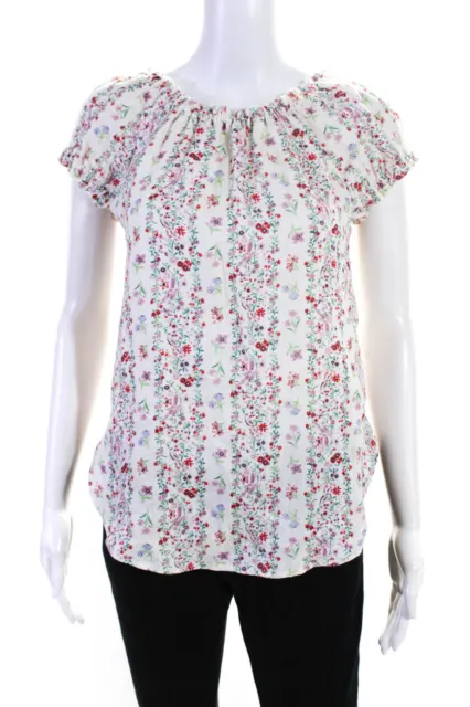 See by Chloe Womens Linen Floral Print Short Sleeve Blouse White Size EUR 34