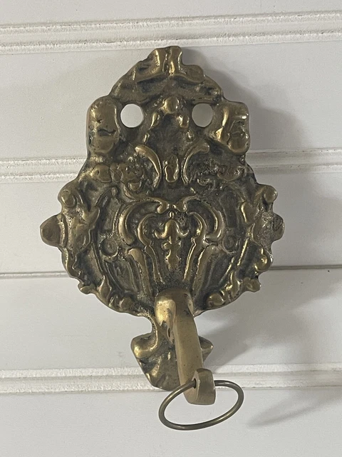 Vintage Solid Brass Ornate Wall Door Hook Hanger 5” 2
