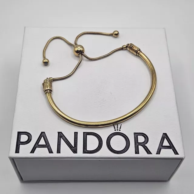 Genuine Pandora Shine Gold Adjustable Sliding Bracelet Bangle ALE MET #567953CZ