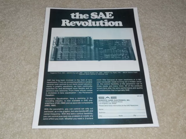 SAE Ad, 1977, Paramétrique Egaliseur, 2100,2900, 2800,1900, 1 Page, Article