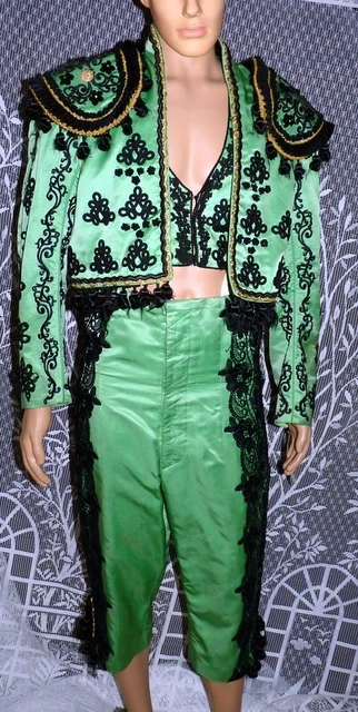 Vintage Green Satin Chest 40" BULLFIGHTER Suit Traje de Luces MOVIE WARDROBE