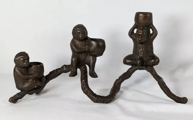 Vintage Solid Brass/Bronze 3 Monkey's Candle Holder