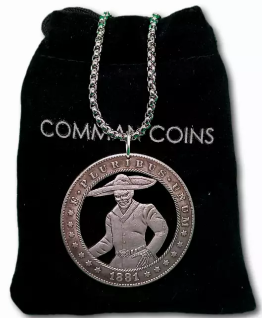 Hobo Cut Coin Necklace Western Bandit Skeleton Goth Skull Jewelry US Art Dollar