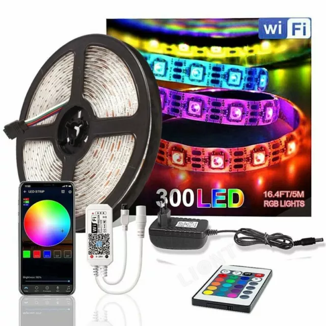 5/10/20M LED Strip Light 5050 SMD RGB 30Leds/m Waterproof WIFI IR Controller 12V