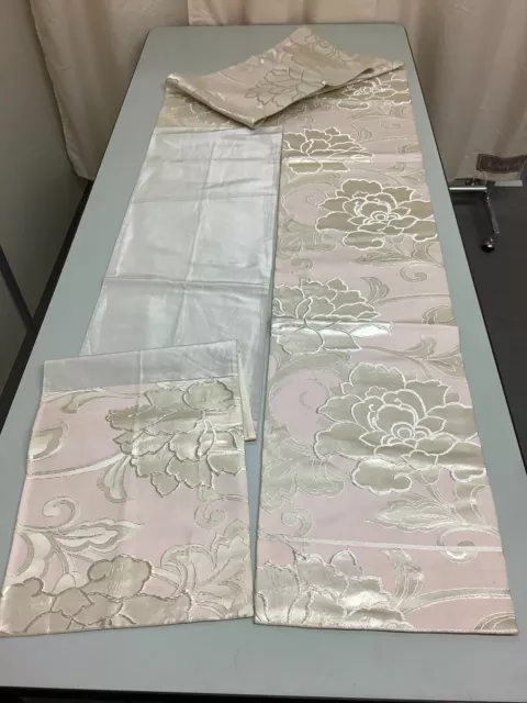 Japanese Vintage Kimono Fukuro Obi silk embroidery pink flower 159x11.8inch