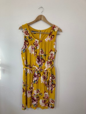 Apt. 9 Women's Dress XL Blouson Mustard Yellow Floral Scoop Neck Lined Rayon