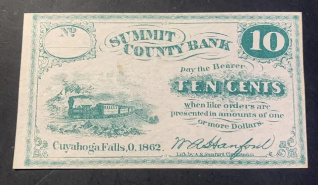 1862 5 FIVE Cents Summit County Bank Cuyahoga Falls, Oh Obsolete Script ...