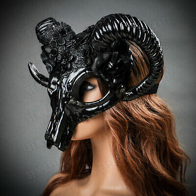 Antelope Ram Skull Horns Masquerade Mask Cosplay Halloween Costume Black Mask