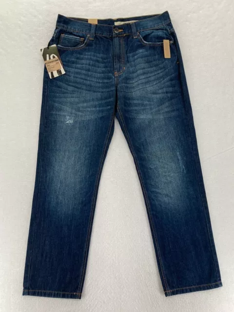 DKNY Bleecker Jeans Mens 34x30 Slim Straight Dark Wash Blue Distressed Denim NWT