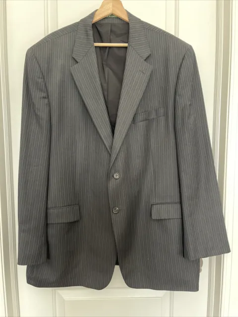 Lauren Ralph Lauren Men’s 100% Wool Gray-Blue Pinstripe Full Suit 48L, Pants 42L