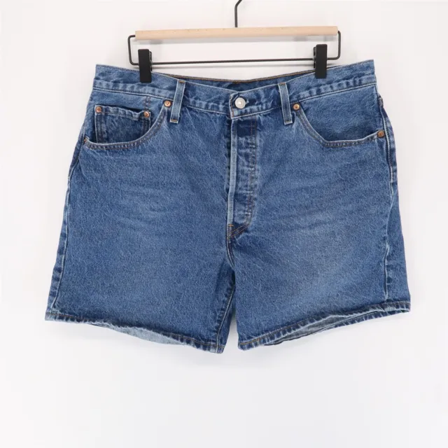 Levis 501 Denim Jean Shorts Womens 34 Blue 100% Cotton Button Fly Flaws*