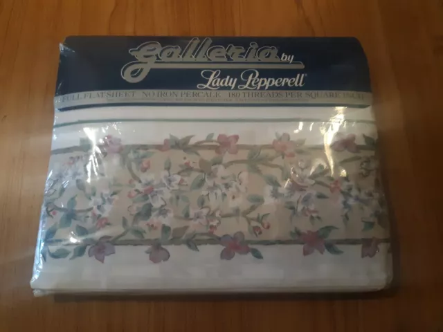 Vintage Lady Pepperell Flat Sheet Full No Iron Percale White Floral 54 x 75