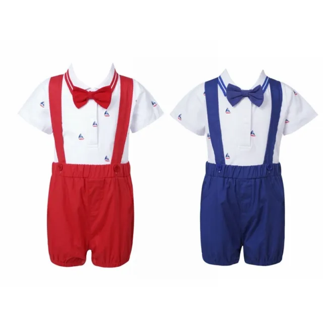 Infant Baby Boys Gentleman Outfits Short Sleeve Romper Top+Suspender Shorts Set
