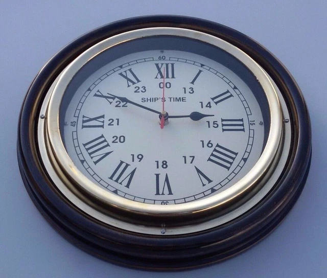 Wanduhr Working 10 " Holz & Messing Schiffs Time Vintage Büro Heim Dekorativ