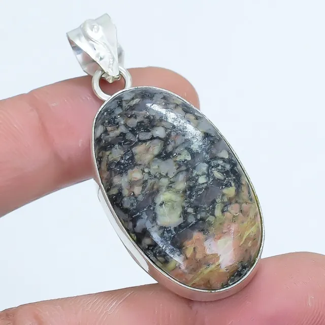 Eudialyte Gemstone Handmade Ethnic Silver Jewelry Pendant 1.9" PLG2848