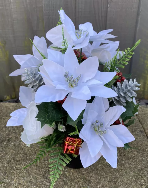 Christmas Grave Memorial Pot With Artificial Flowers