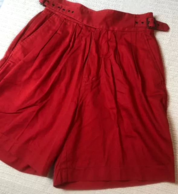 womens vtg High Waist Mom Shorts Sz 12 Red Pleated PACER 80s 90s