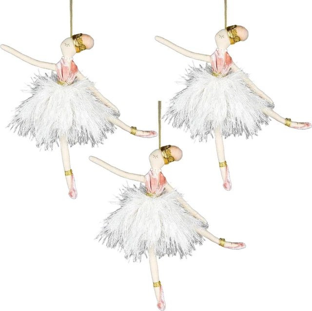 3XChristmas Hanging Ornament Tree Pendant Figure 20cm White Ballerina Xmas Decor