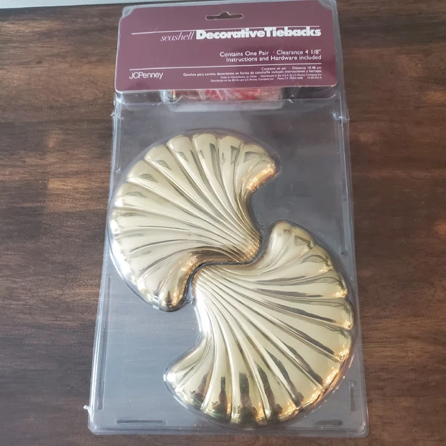 VTG Set of Solid Brass Curtain Tie Backs Sea Shells Beach Home Decor New