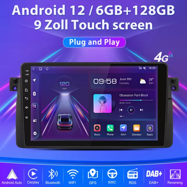 6+128 GB para BMW Serie 3 E46 M3 1998-2006 Android12 radio de coche GPS navegador BT WIFI 4G DAB 2