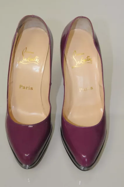 Neuf Christian Louboutin Decollete Verni Magenta Violet Chaussures Plateforme 3