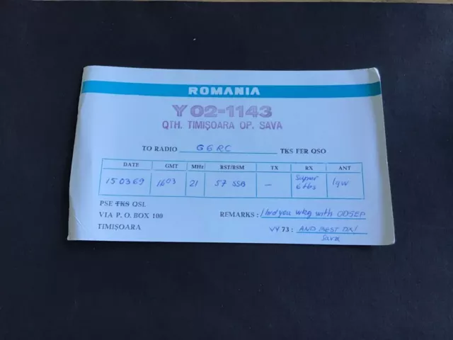 Vintage QSL Radio communication card 1969 Romania R37625