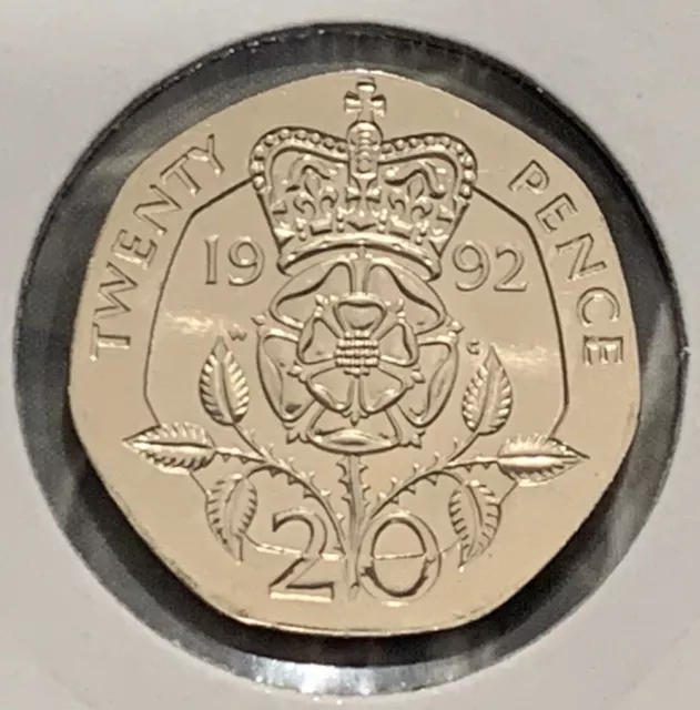 1992 20p Twenty Pence Tudor Rose Coin Brilliant Uncirculated UK BUNC UNC