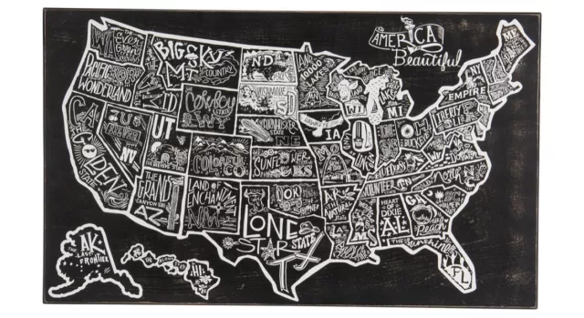 America the Beautiful Map Wood Box Sign Picture Primitives by Kathy USA 35” Big