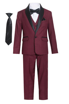 Magen Kids Boys SLIM FIT Tuxedo Bridal 7 Pcs Set Suit S1-18 Burgundy 2 Button