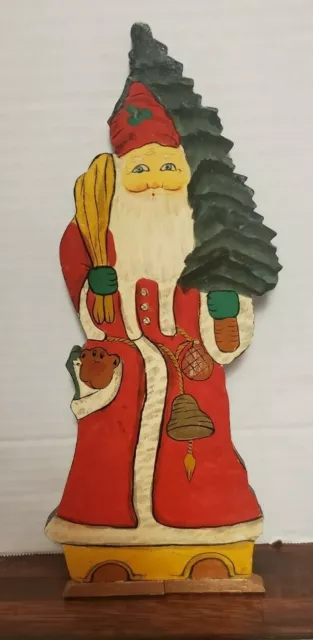 Vintage Folk Art Santa Claus Carved Wood Hand Painted. Father Christmas