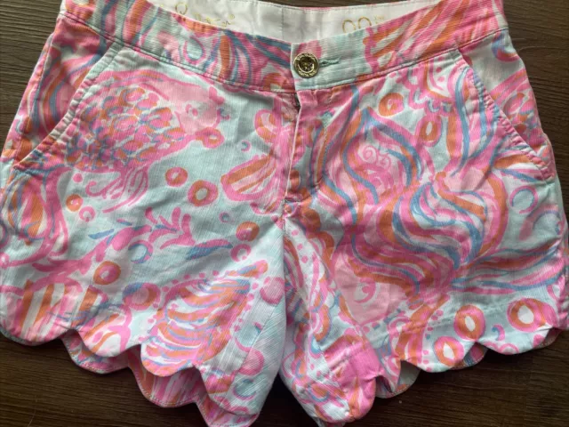 Lilly Pulitzer Buttercup Shorts Women's Size 00 Pink Blue Tropical Scalloped