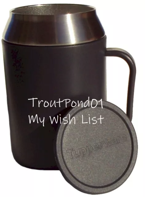 Tupperware Desk Mug Insulated Metal Steel Coffee Cup w/ Handle and Lid Black