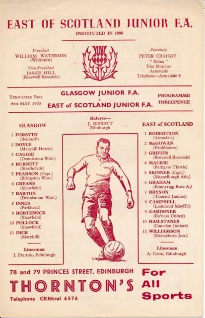 HEARTS - Glasgow Junior FA v East of Scotland 1949/1950
